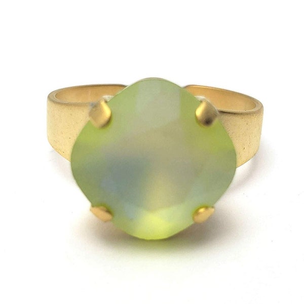 Swarovski Crystal Cocktail Ring Citrus Green Matte Frost Chartreuse Pink Frosted Metallic Diamond Etched Solitaire You Choose Finish