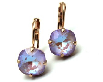 Light Purple Crystal Drop Earring Lavender Delite Periwinkle Pastel Lilac Swarovski Oxidized Genmetal Rose Gold Antiqued Silver Copper