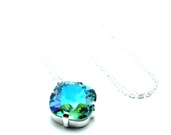Collana di cristallo di ghiacciaio turchese classico acquamarina scintillante solitario Swarovski 12mm 10mm Sterling delicato diamante goccia semplice lacrima