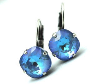 Ocean Delite Crystal Drop Earrings Classic Sparkling Cornflower Blue Solitaire  10mm 12mm Periwinkle Autumn Fall Indigo AB