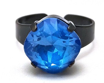 Austrian Crystal Cocktail Ring Electric Blue Delite Light Bright Neon Ocean Opaque Lacquer Cornflower Periwinkle Solitaire You Choose Finish