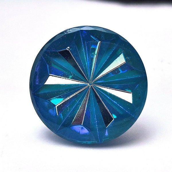 Radiant Hypno Electric Blue AB Cocktail Ring Pinwheel Fireworks Circus Carnival Couture 18mm 25mm Adjustable Antiqued Aurora Borealis Cobalt