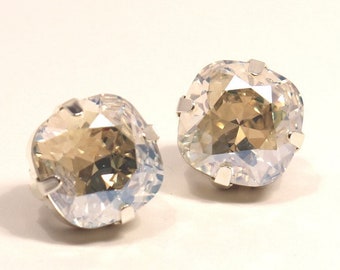 Moonlight Crystal Stud Earrings Classic Sparkling Shimmer Solitaire Swarovski 10mm 12mm Clear AB Simple Hot Sterling Post Women's Jewelry