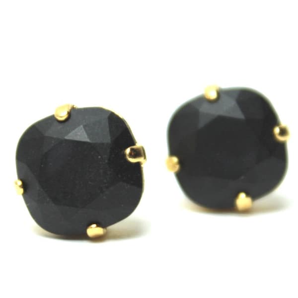 MATTE Jet Black Crystal Stud Earrings Classic Slate Gunmetal Sparkling Solitaire Swarovski Dark Night Sterling Ink Midnight Ebony Obsidian