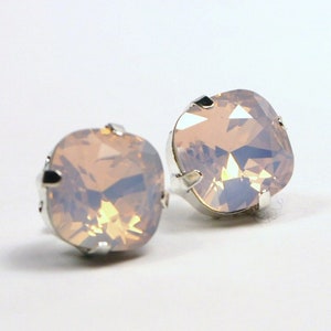 Pink Opal Crystal Stud Earrings Classic Sparkling Rose Water Pastel Baby Solitaire Swarovski 10mm Sterling Post & Copper - Women's Jewelry
