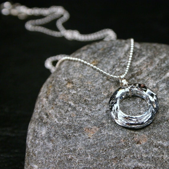 Silver or Gold Circle Necklace Metallic CAL Swarovski Crystal Ring Sterling Petite Infinity Life Mirrored Mirror Simple Minimalist Promise
