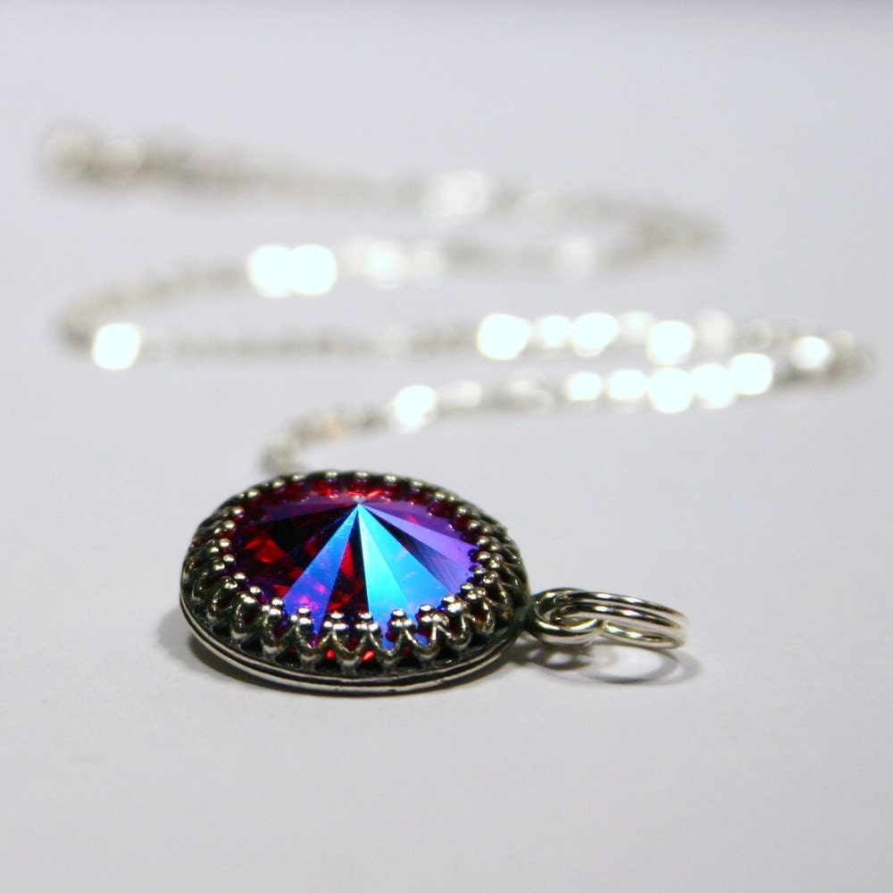 Hot Pink Crystal Necklace Swarovski Antiqued Silver Crown Circlet Fuchsia Valentine Jewelry Vampire Princess Queen Romantic Victorian Charm