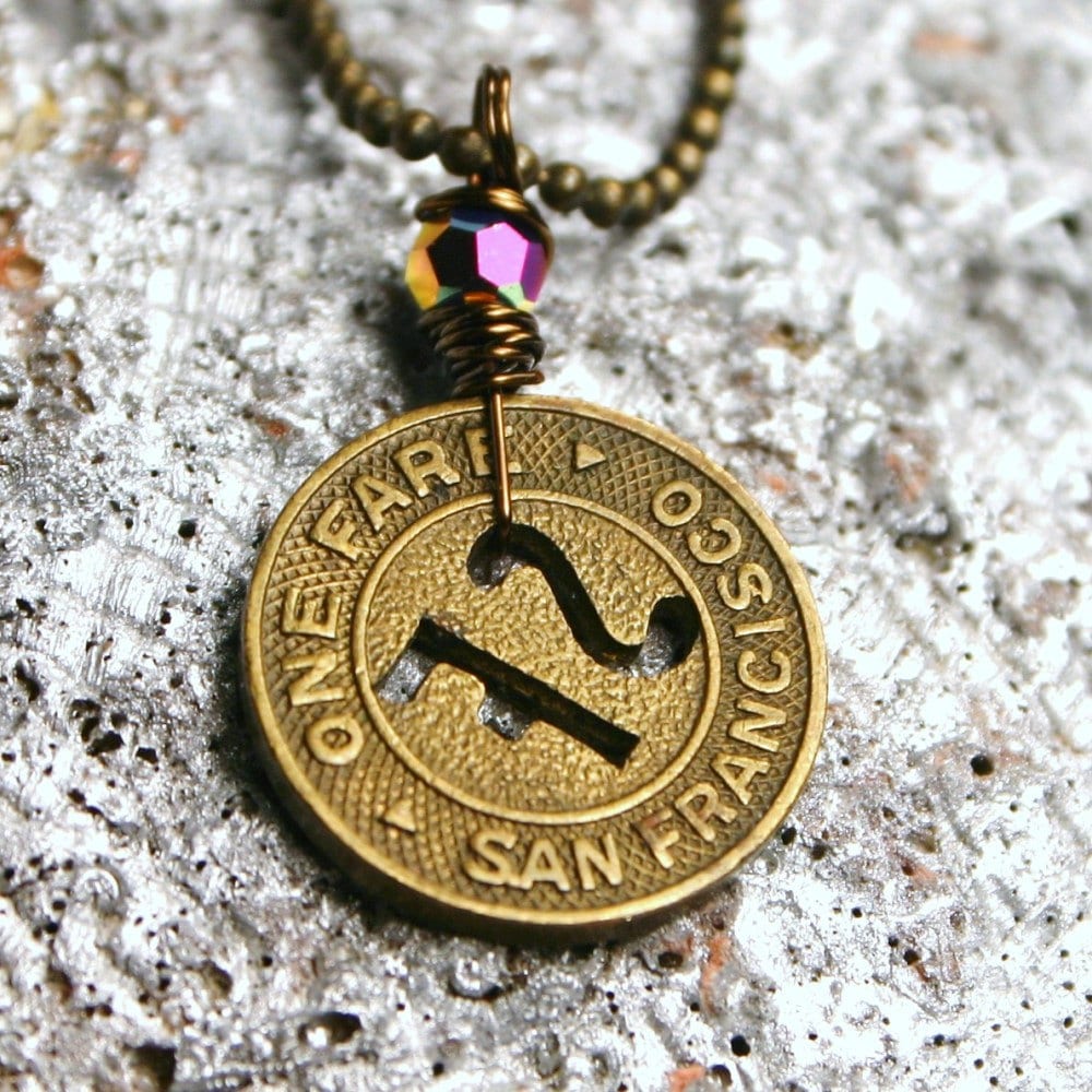 San Francisco CA Transit Token Necklace With Swarovski Crystal Etsy