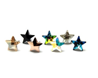 Star Stud Earrings Swarovski Crystal Classic Petite Sparkling Solitaire 10mm Silver Gold Blue Rainbow AB Rose Gold Black Surgical Steel Post