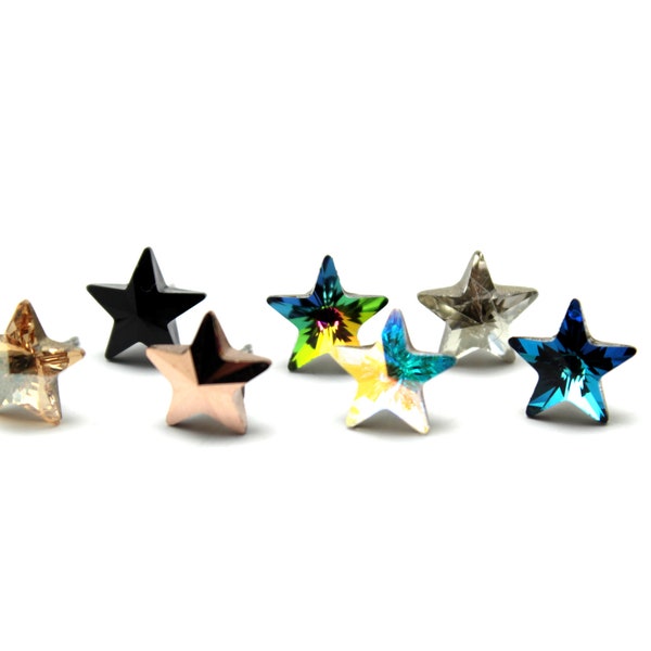Stjärnörhängen Swarovski Kristall Klassisk Petite Glittrande Solitaire 10 mm Silver Guld Blå Regnbåge AB Roséguld Svart Kirurgiskt Stålstift