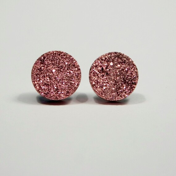 Plata Clip Redondo Resina espumoso Druzy pendientes 12MM