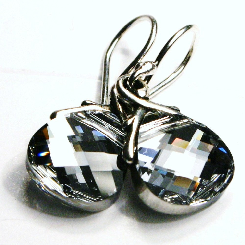 Silver eurowire/crystal12mm faceted square stone earring 4486 ESP main image 0