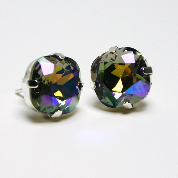 Kitten Gray Crystal Stud Earrings Black Diamond Glacier Iris | Etsy