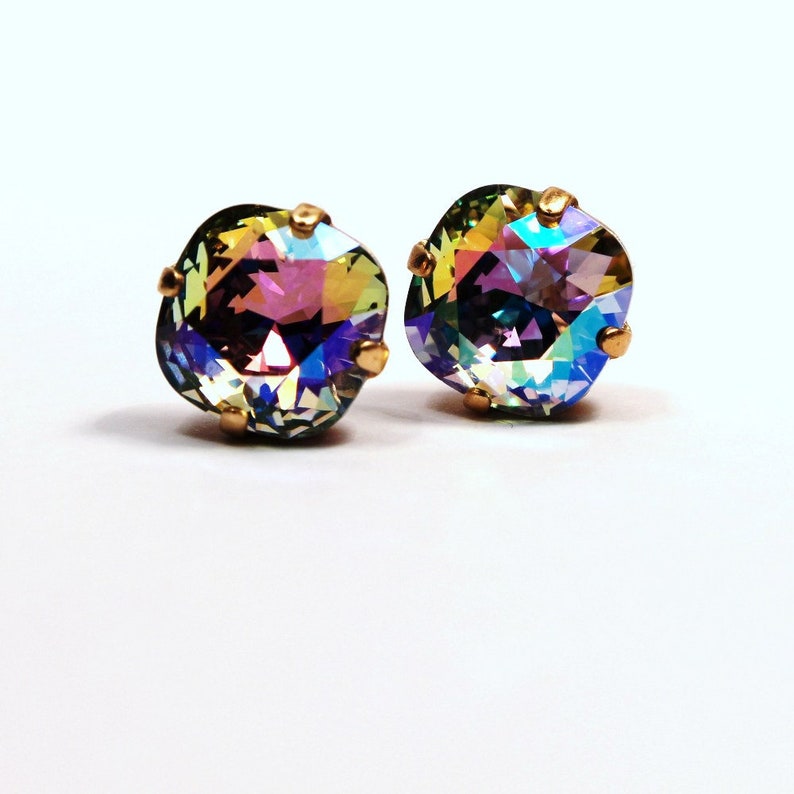 Pastel Rainbow Crystal Stud Earrings Classic Sparkling CAL AB - Etsy