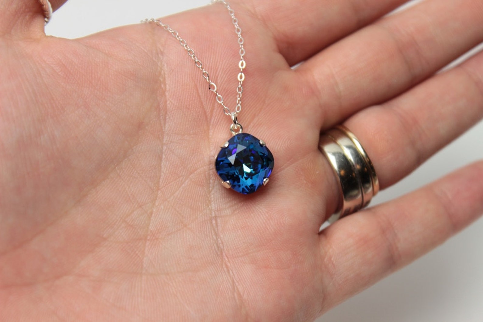 Deep Teal Blue Crystal Necklace Classic Sparkling Solitaire Swarovski ...