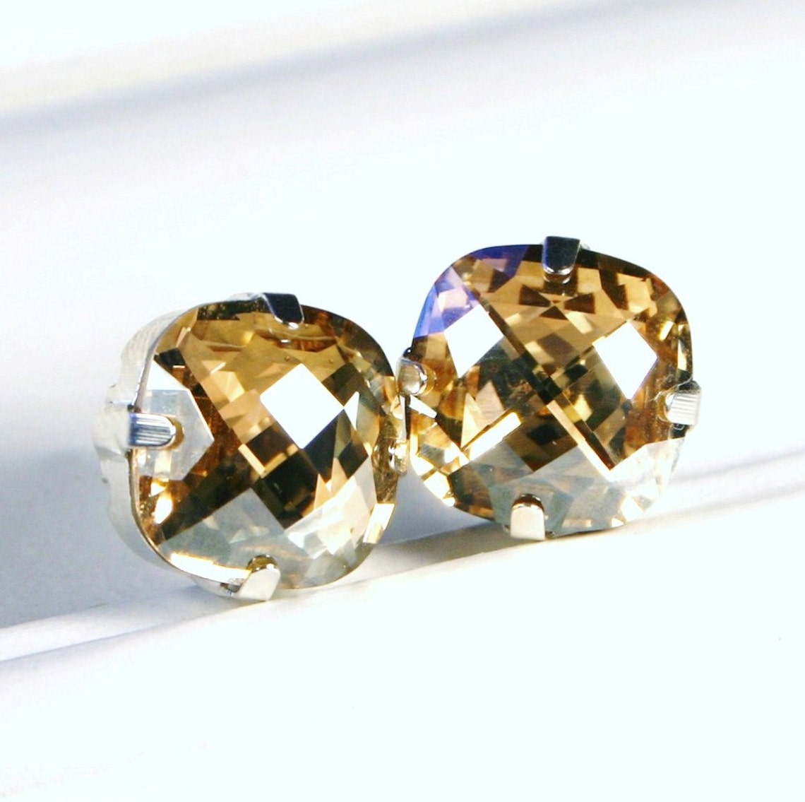 Gold Crystal Stud Earrings Classic Sparkling Golden Metallic - Etsy