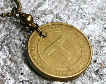 Boston MA Vintage Subway T Token Necklace - Simple Mens Brass Mass Accessory for Him or Her - Etsy Dudes - Dirty Water - Unisex