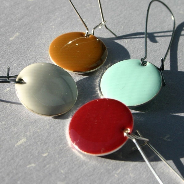 Enamel Disc Earrings SPECIAL SALE U Pick Colorful Epoxy Enamel Circle Dot Two Color Elongated Sterling Silver Drop Choice Choose Rainbow