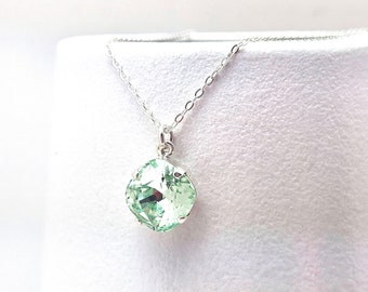 Mint Green Crystal Necklace Classic Sparkling Seafoam Solitaire Austrian 10mm Sterling Delicate Diamond Drop Simple Teardrop Celadon Pastel