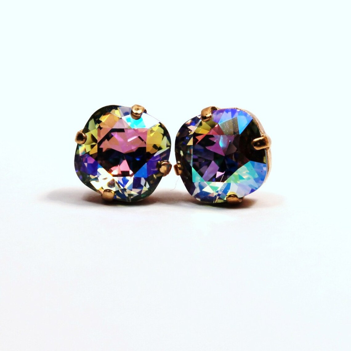 Pastel Rainbow Crystal Stud Earrings Classic Sparkling CAL AB Etsy