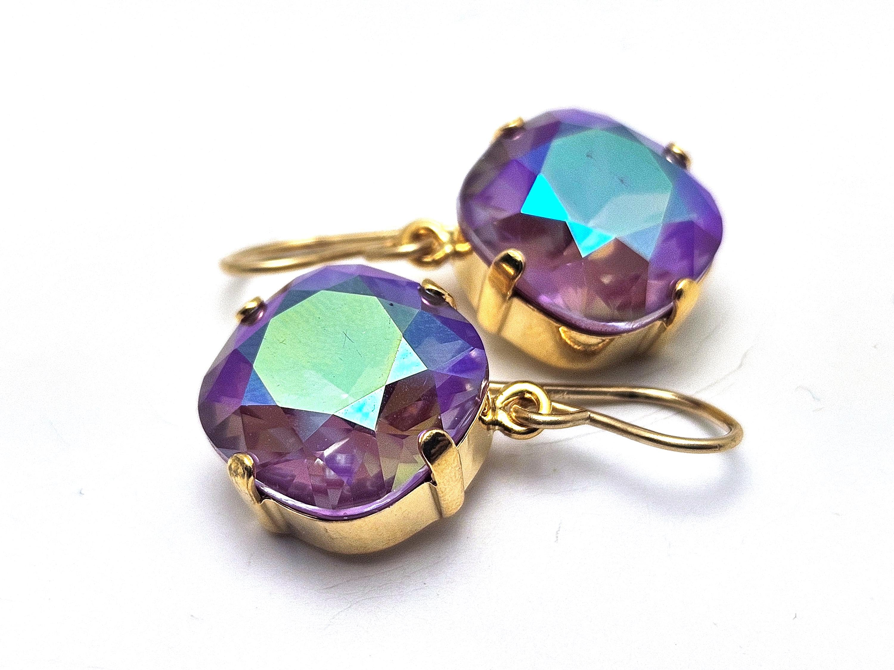 Orchid AB Crystal Dangle Earrings Classic Ignite Shimmer Purple