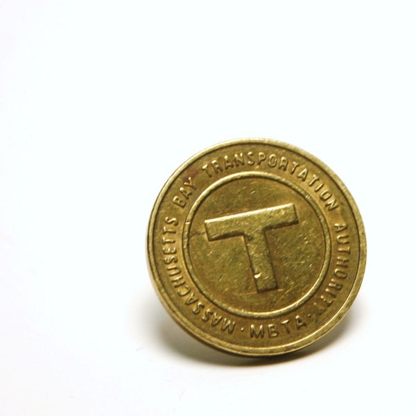 Tie Tack Boston MA Vintage Subway T Token - Simple Mens Brass Accessory for Him - Etsy Dudes - Love that Dirty Water - MBTA