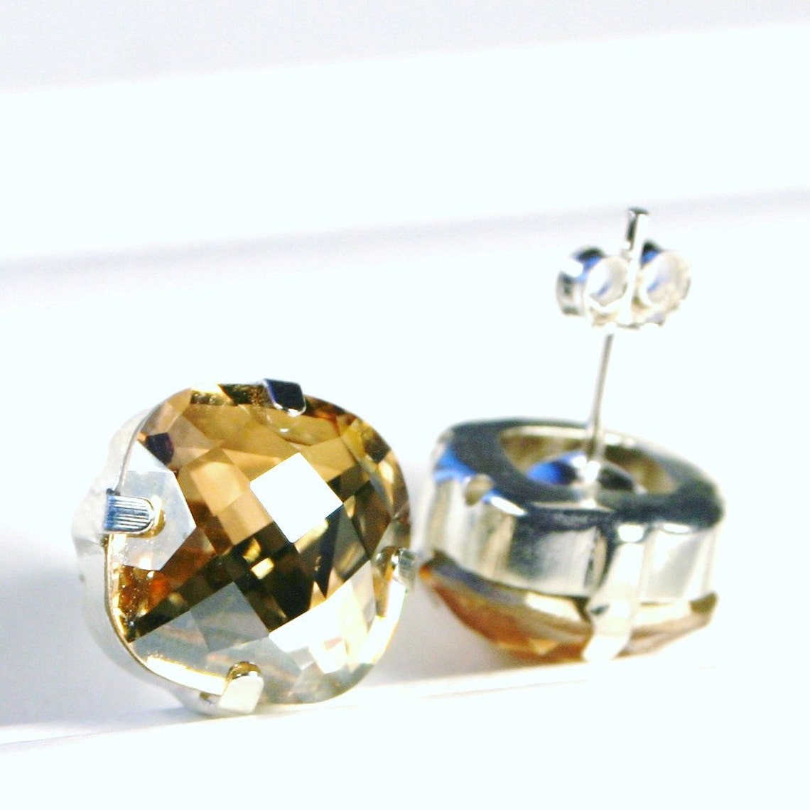 Gold Crystal Stud Earrings Classic Sparkling Golden Metallic - Etsy