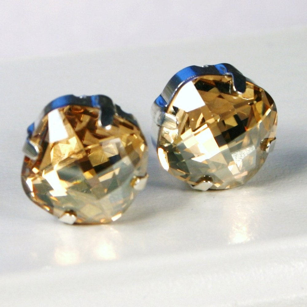 Gold Crystal Stud Earrings Classic Sparkling Golden Metallic Etsy