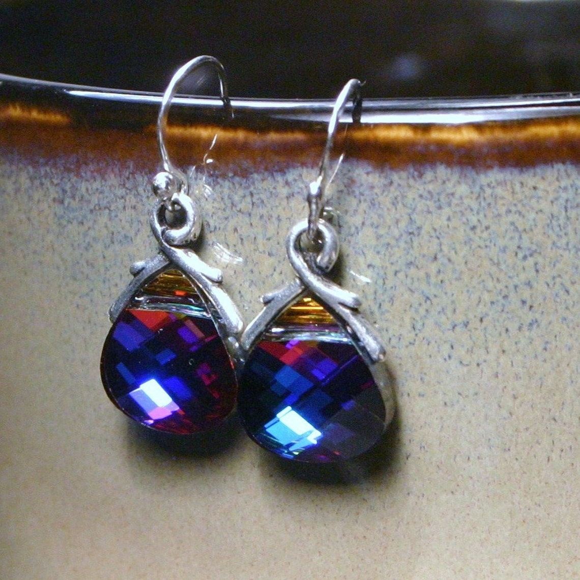 Indigo Crystal Earrings Heliotrope Deep Violet Purple Flat - Etsy