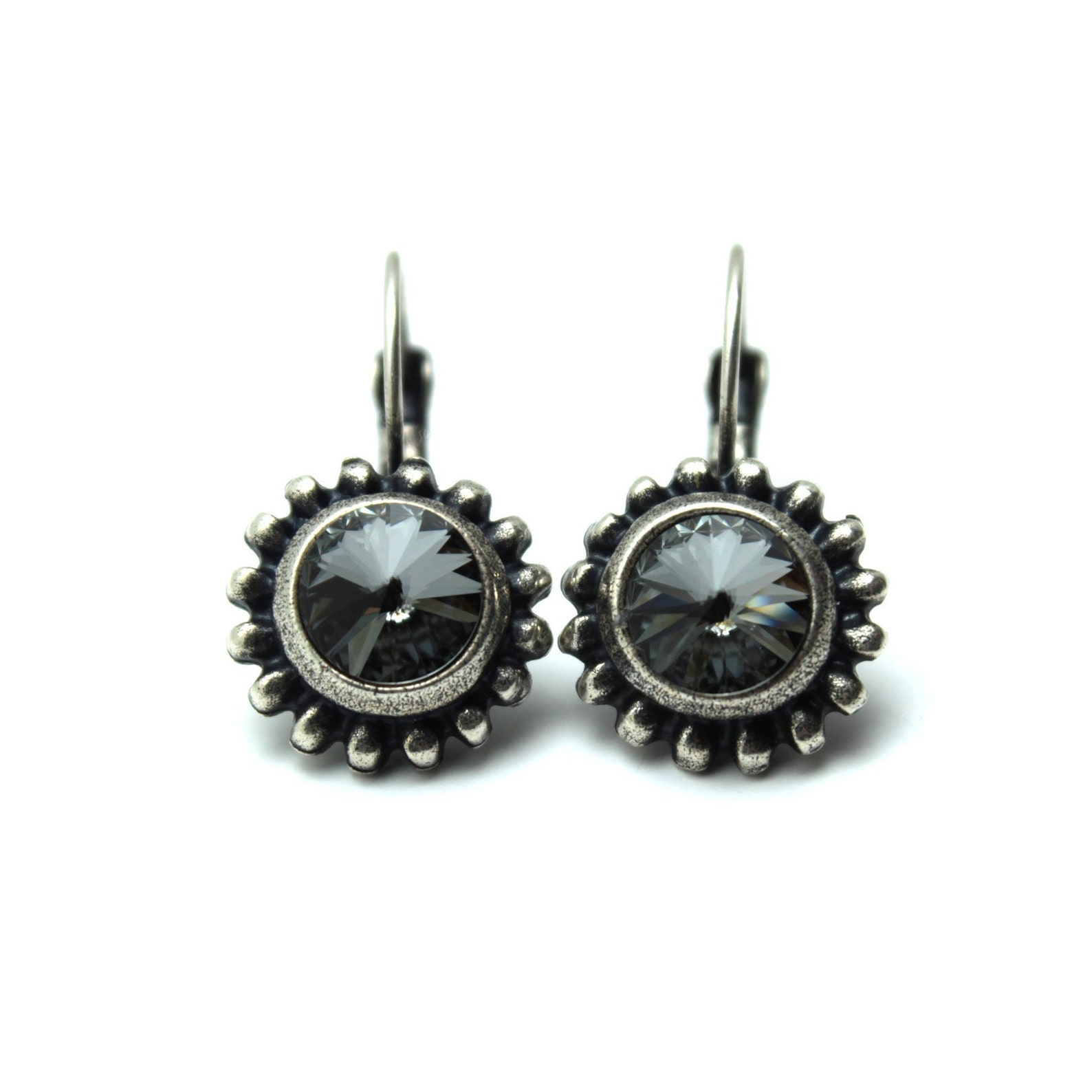 Black Diamond Drop Earrings Classic Swarovski Crystal Night Etsy