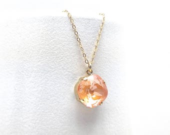 Mango Ignite Crystal Necklace Silk Salmon Light Pastel Tangerine Austrian Delicate Glowing Drop Simple Rose Gold Fill Pumpkin Saffron
