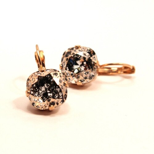 Oro rosa Patina cristal gota pendientes fresco espumoso metalizado motado solitario Swarovski 10mm 12mm cojín cuadrado corte palanca de recorte Dangles