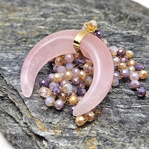 Rose Quartz Naja Necklace Native American Love Brass 14K Gold Fill Beaded Glass Scrying Magic Bohemian Layering Gypsy Lover Pink Zuni Navajo