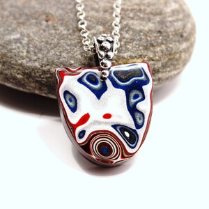 Detroit Fordite Necklace Recycled Vintage Auto Paint Bright Apple Red White Metallic Silver Shield Medallion Sterling Etsydudes Bro Dad Blue image 2