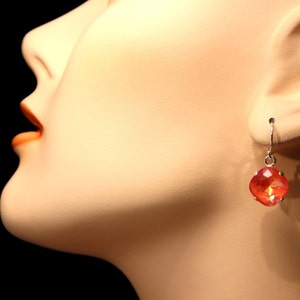 Bright Orange Crystal Dangle Earrings Classic Sparkling Tangerine Solitaire Swarovski 12mm or 10mm Drop Sterling Silver Gold Women's Jewelry image 3