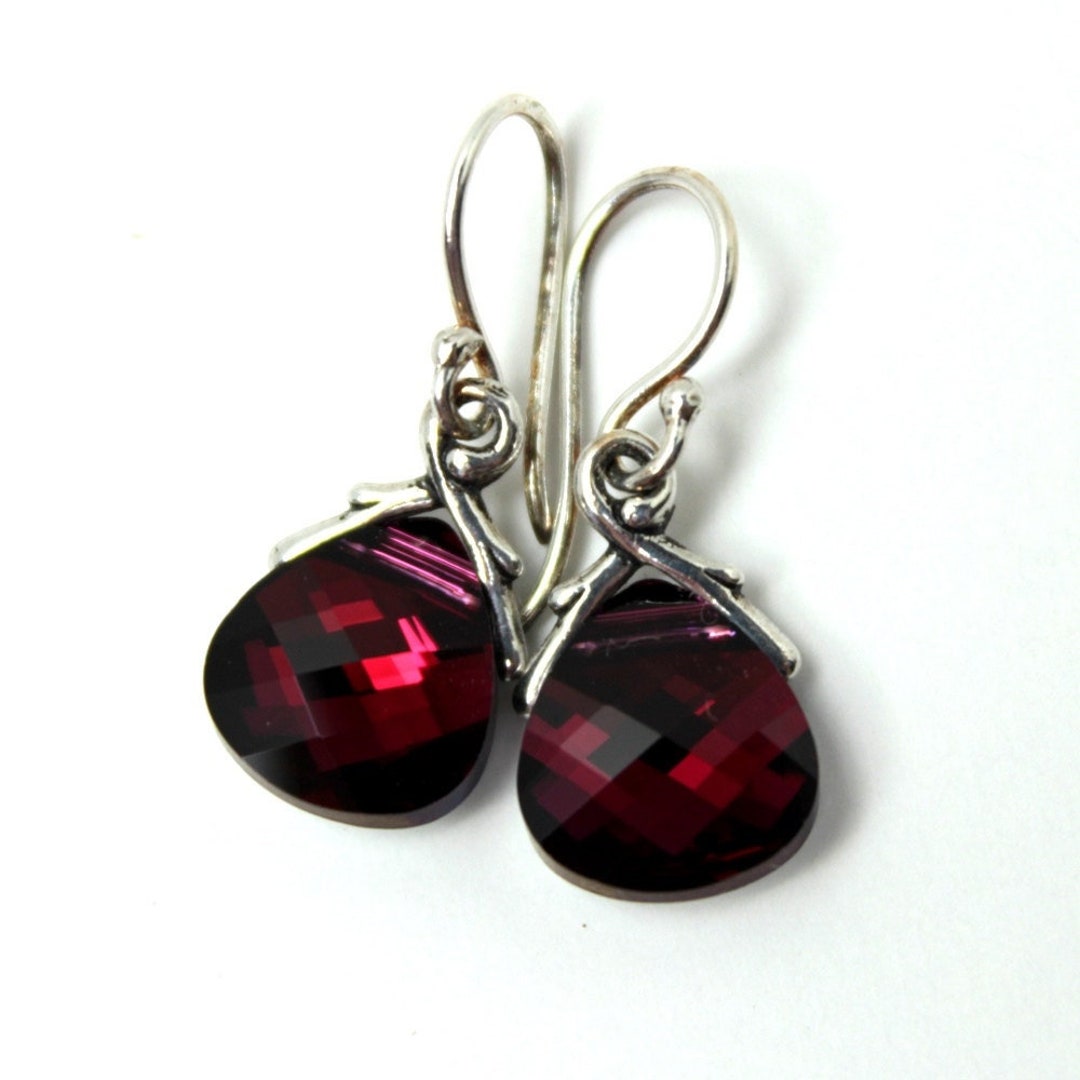 Blood Red Crystal Earrings Deep Ruby Swarovski Briolette Drop - Etsy