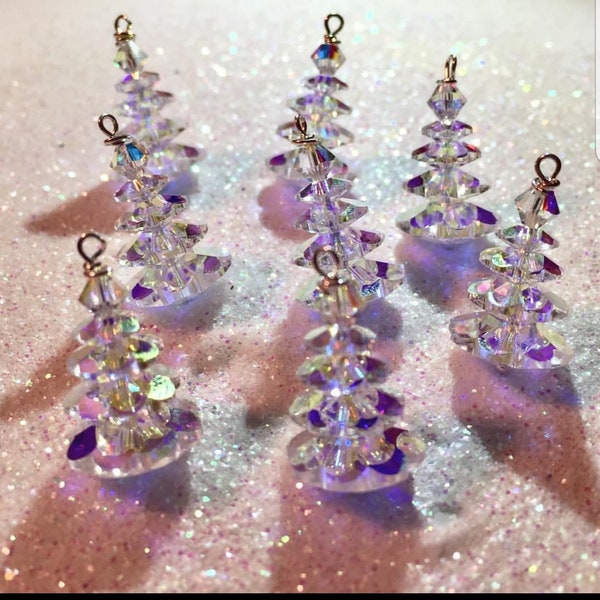 Swarovski Crystal Christmas Tree Earrings Stacked Marguerite AB Rainbow Shimmer Holiday Festive Accessory Classy Whimsical Snow White Shine