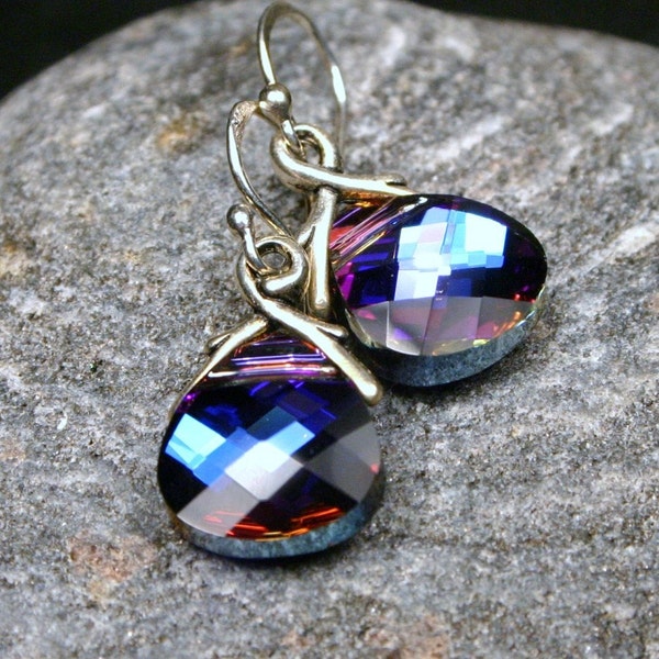 Royal Blue Crystal Earrings Peacock Bermuda Indigo Purple Flat Briolette Petite Dangle Everyday Gifts Under 2Teardrop Sparkly Sparkle Cool