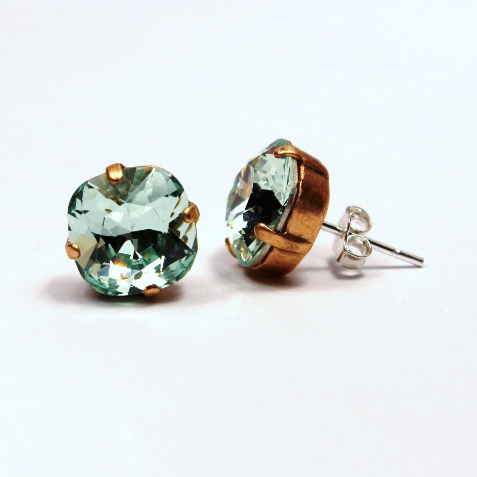 Mint Green Crystal Stud Earrings Classic Sparkling Seafoam Etsy