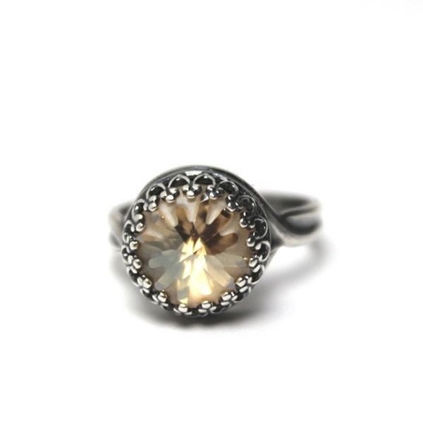 Swarovski Crystal Cocktail Ring Sea Urchin Golden Shadow Metallic Gold Antiqued Silver Celine Cousteau Collection Frosted Star Fancy Bezel