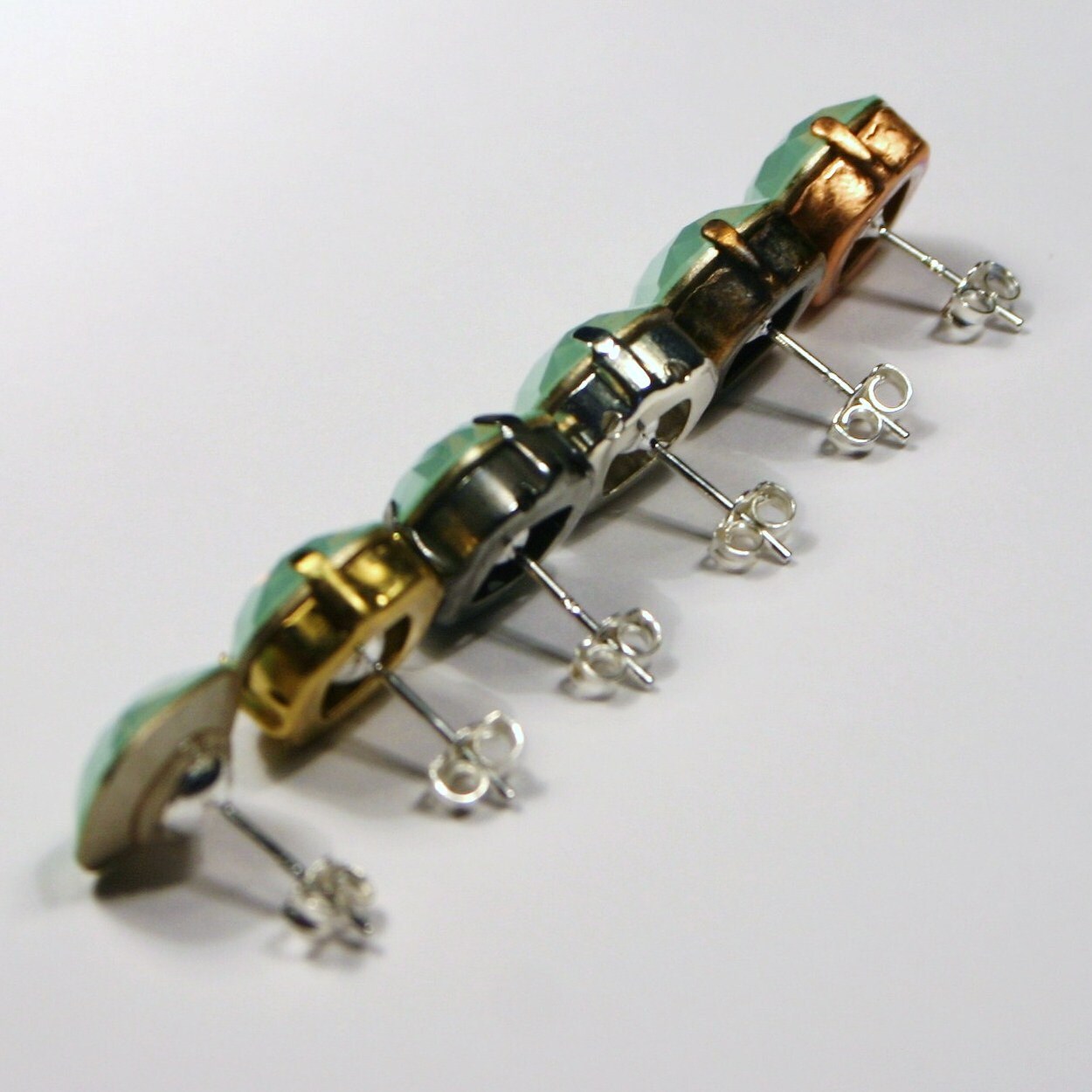 Sparkling Seafoam Green Stud Earrings Clear Resin W/metallic
