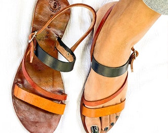 Greek leather sandals, flat sandals, leather flat  sandals, strappy sandals, summer shoes,