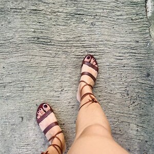 Brown Leather tie up Sandals , Gladiator Sandals, Summer Shoes, slip on sandals zdjęcie 4