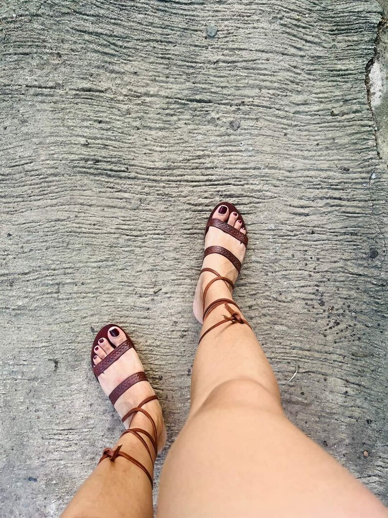 Brown Leather tie up Sandals , Gladiator Sandals, Summer Shoes, slip on sandals zdjęcie 4