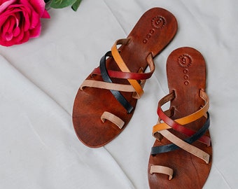 Greek leather Sandals, Strappy Sandals, Toe Ring Sandals,Gladiator Sandals,Slip on Sandals, Summer shoes