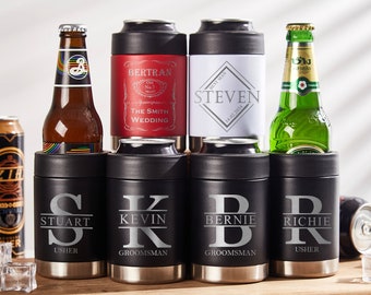 Personalized Can Cooler,Custom Metal Bottle Holder,Engraved Can Cooler,Monogram Beer Can Holder,Groomsman Gift,Best Man Gift,Bachelor Gift