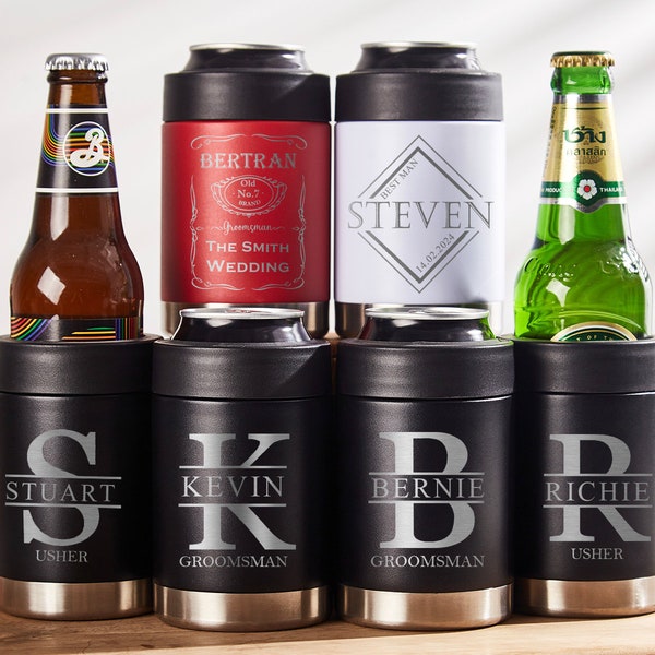 Personalized Can Cooler,Custom Metal Bottle Holder,Engraved Can Cooler,Monogram Beer Can Holder,Groomsman Gift,Best Man Gift,Bachelor Gift