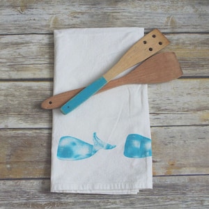Nautical Whale Tea Towel - Ocean Kitchen Decor - Printed Dish Towel - Personalized Flour Sack Towel