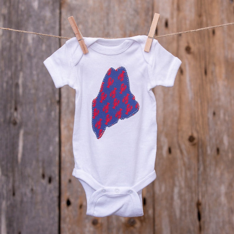 Signature Lobster Maine Baby Bodysuit Cute Baby Clothes Maine Toddler Clothes or Kids Tee Maine Infant Outfit image 1