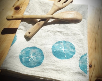 Sand Dollar Flour Sack Towel · Kitchen Towel · Tea Towel · Kitchen Linens · Beachy Dish Towel · Nautical Kitchen Towel